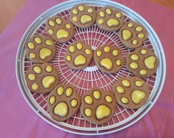 Handmade Large Dog Paw Cookies Dehydrated Dog Treats Frosted Yellow