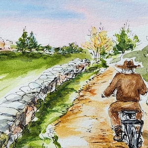 Country Bike Ride Edinburgh 7&quot;x10&quot; Original Watercolor Painting Illustration Art Gift Edinburgh Painting Scottish Country Wall Art Scotland