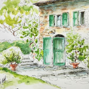 Tuscany Print, Tuscany Landscape, 8.5&quot;x11&quot; Tuscan Villa Print, Italy Wall Art, Watercolor Print, Italy Countryside Wall Art, Mediterranean
