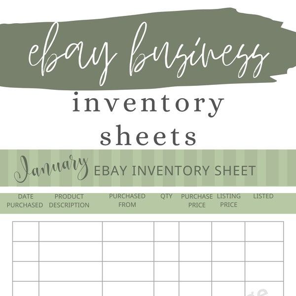 Green & White PDF Organizer Inventory Sheets for Thrifted Finds Grow an eBay Business w/ Monthly Digital Download
