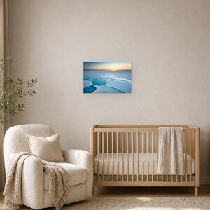 Frozen Salt Flats at Sunset - Canvas Wall Art shown as canvas wall art in a neutral nursery mockup