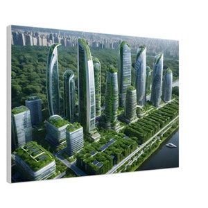 Futuristic Green Oasis Canvas