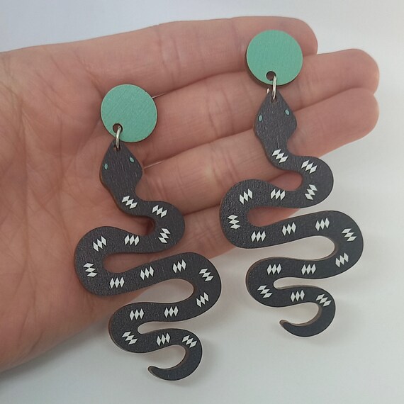 Black Snake Statement Earrings Witchy Earrings Halloween Earrings Etsy
