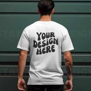 White Gildan 5000 | Men&#39;s White T-shirt Mockup | White T-Shirt Model Mockup | White Gildan 5000 Male Model | Men&#39;s White Tshirt Mockup Back