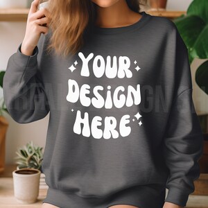 Gildan 18000 Dark Heather Sweatshirt Mockup | Dark Heather 18000 Model | Dark Heather Sweatshirt Mockup | Fall Sweatshirt Mockup
