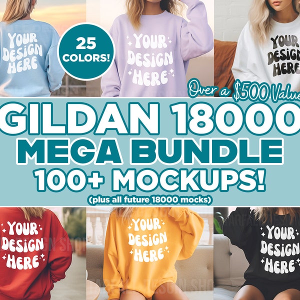 Gildan 18000 Mockup Bündel | Sweatshirt Mockup Bundle | Gildan 18000 Sweatshirt Mockup Bündel | Gildan Mockup Bundle | Großes Mockup Bundle