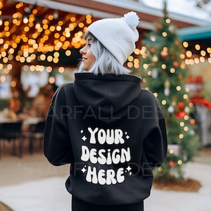 Black Gildan 18500 Mockup, Christmas Hoodie Mockup, Back of Hoodie Mockup, Christmas Mockup, Holiday Mockup, Gildan 18500 Black Mockup