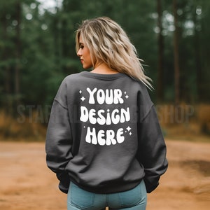 Gildan 18000 Dark Heather Sweatshirt Mockup | Dark Heather 18000 Model | Dark Heather Back of Sweatshirt Mockup | Fall Sweatshirt Mockup