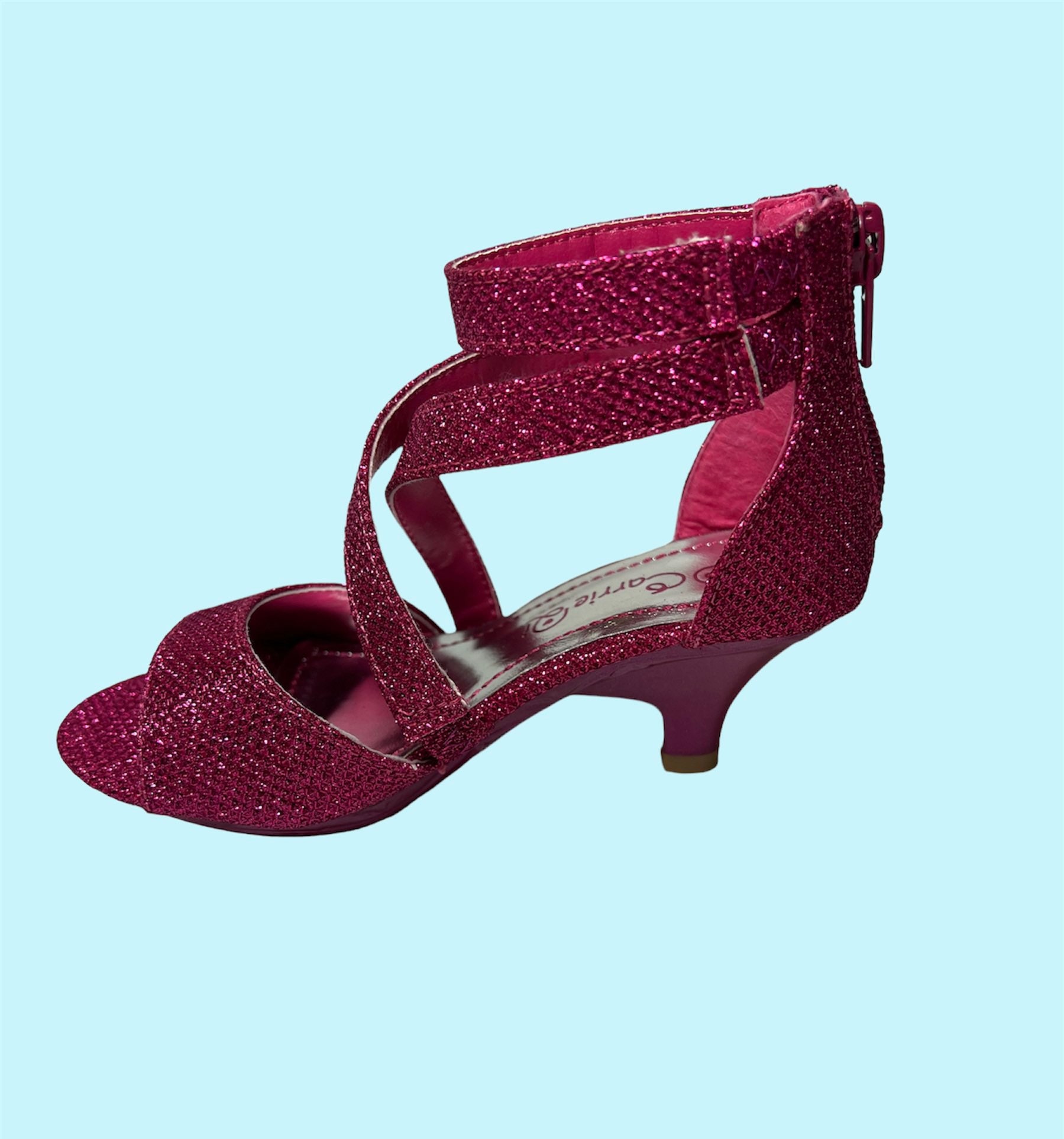 Soft Blush Satin Girls Block Heel Sandals with Mini Rhinestones Embellished  Ankle Strap | Block heels sandal, Heels, Sandals heels