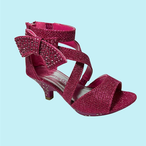 High heels for kids, little girls high heel dress shoes, fuchsia pink heels for girls, girls party shoes, flower girl dress up