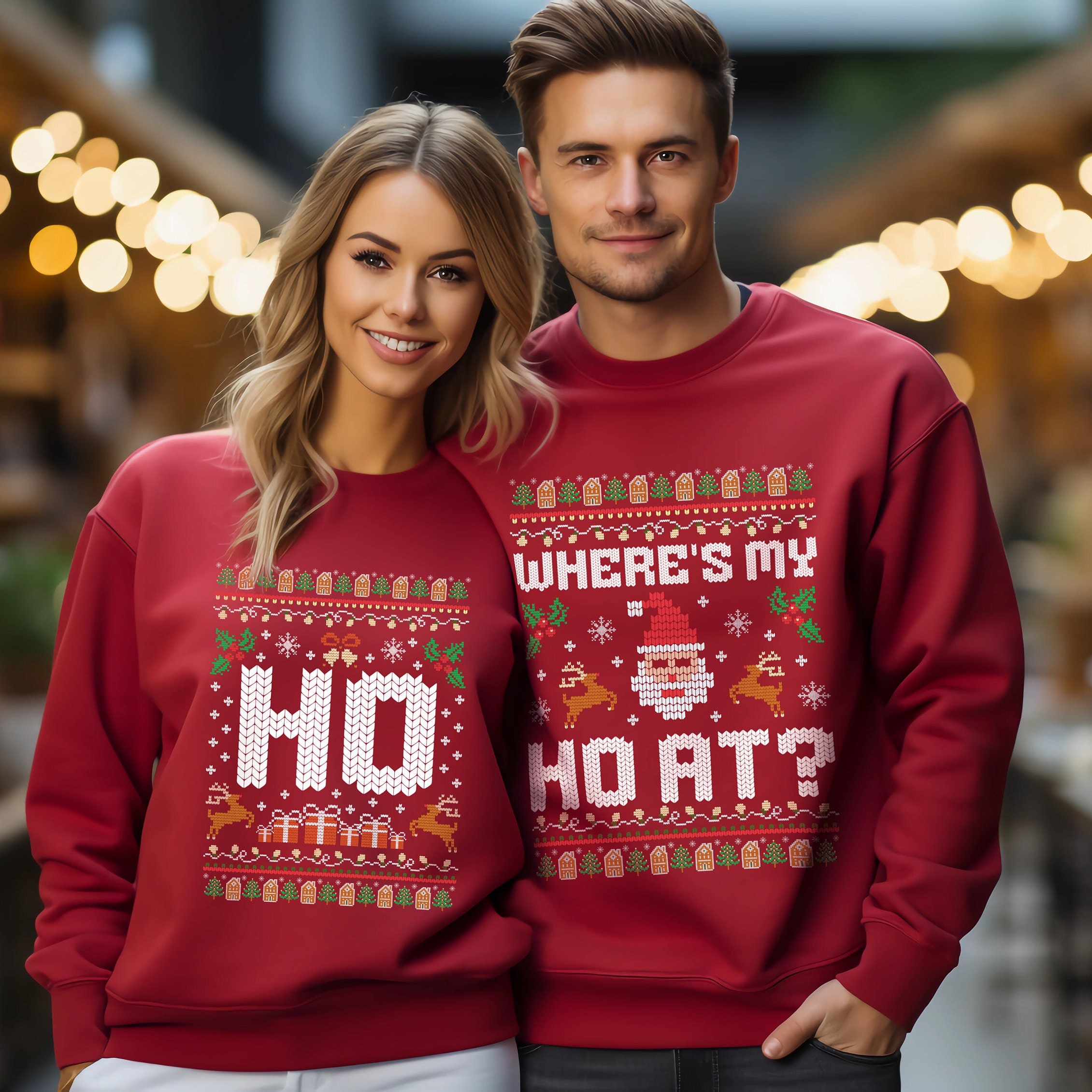 Funny Couples Ugly Christmas Sweater, Unisex Couple Matching Ugly