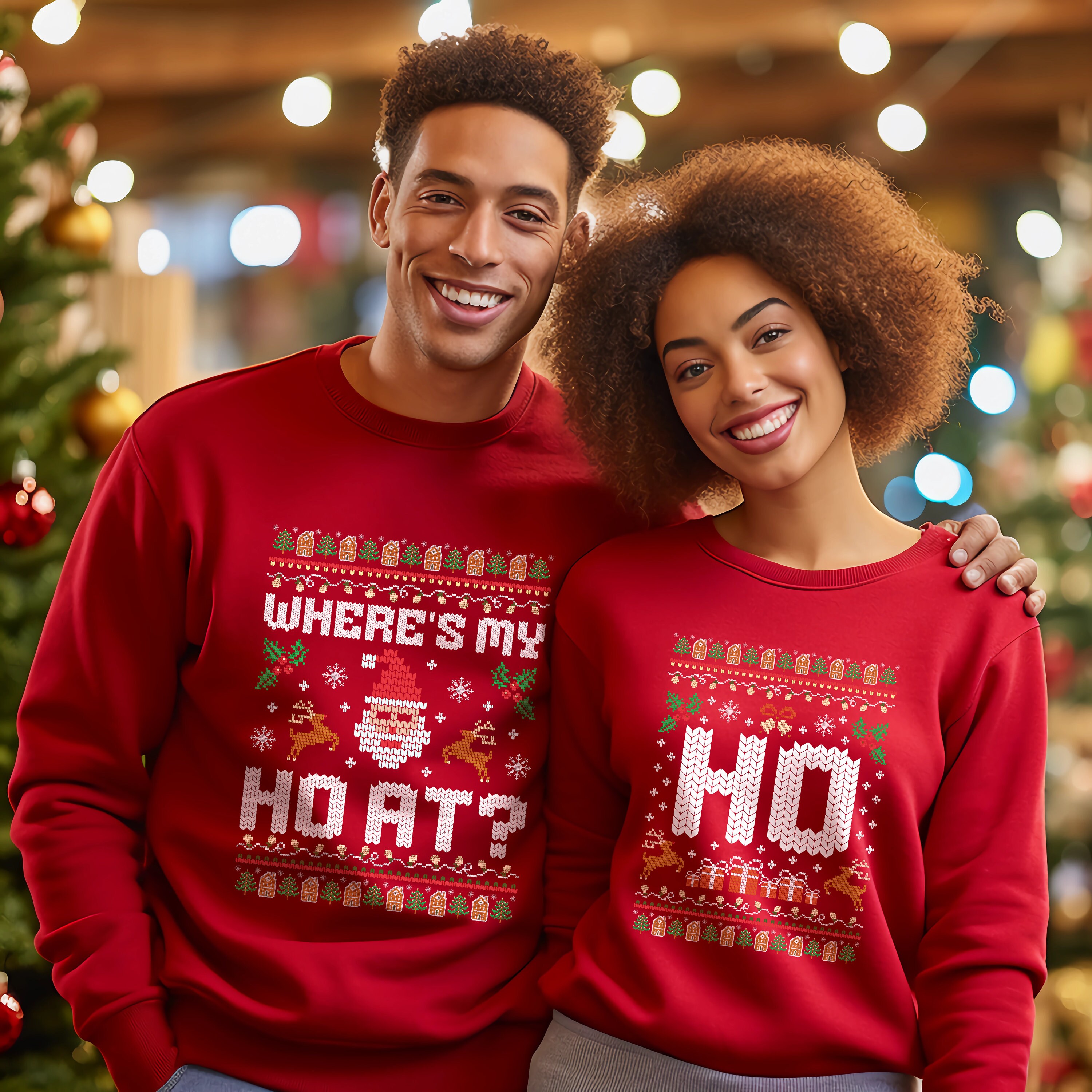 Funny Couples Ugly Christmas Sweater, Unisex Couple Matching Ugly
