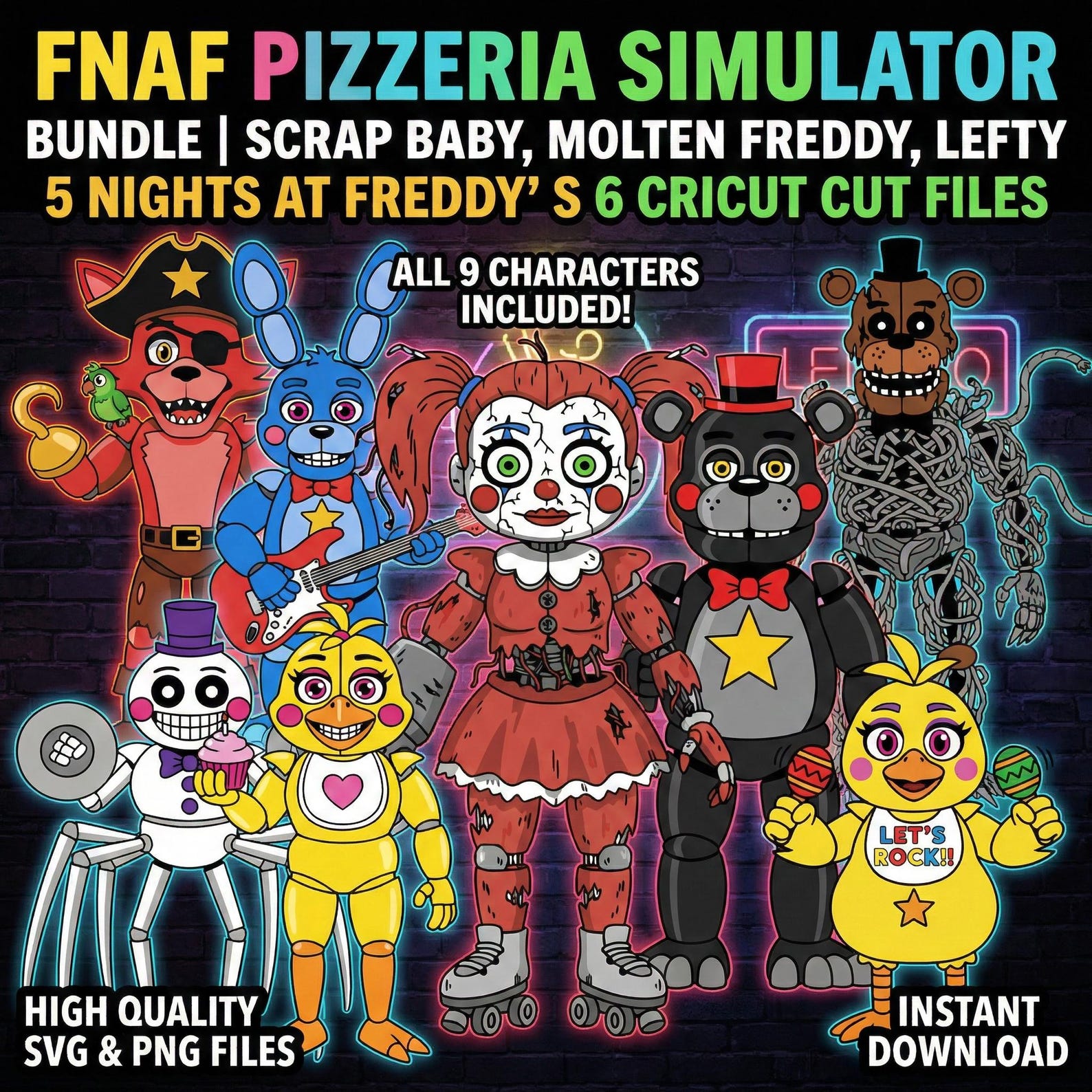 Lefty Svg FNAF Pizzeria Simulator SVG PNG Bundle | Scrap Baby Molten Freddy Lefty ...
