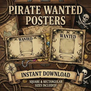Pirate Wanted Poster Template – Anime Style Photo Frame, Custom Party PNG (Digital Download)