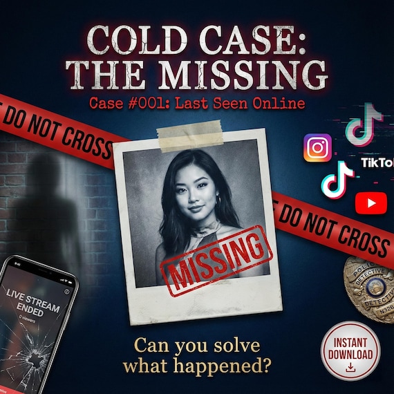 Murder Mystery Game Printable Detective Case File True Crime Cold Case Missing Person Digital Download Date Night Game Night Unsolved Crime