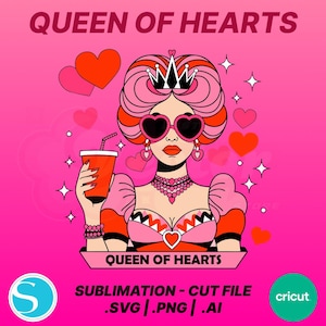 Queen of Hearts PNG | Hearts Queen Royal Design | Digital Queen of Hearts Files | Valentine Playing Card Queen Art | Queen SVG Download
