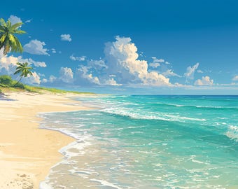 Animated Beach Day Background, Ocean Waves Loop, Twitch Stream Overlay (HD MP4)