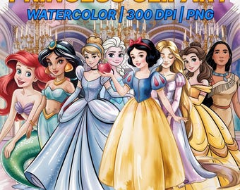 Clipart di principessa acquerello: grafica PNG disegnata a mano (download digitale)