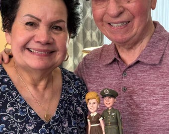 Custom couple bobblehead with man in uniform,  anniversary, personalized couple wedding figurine, couple bobblehead gift