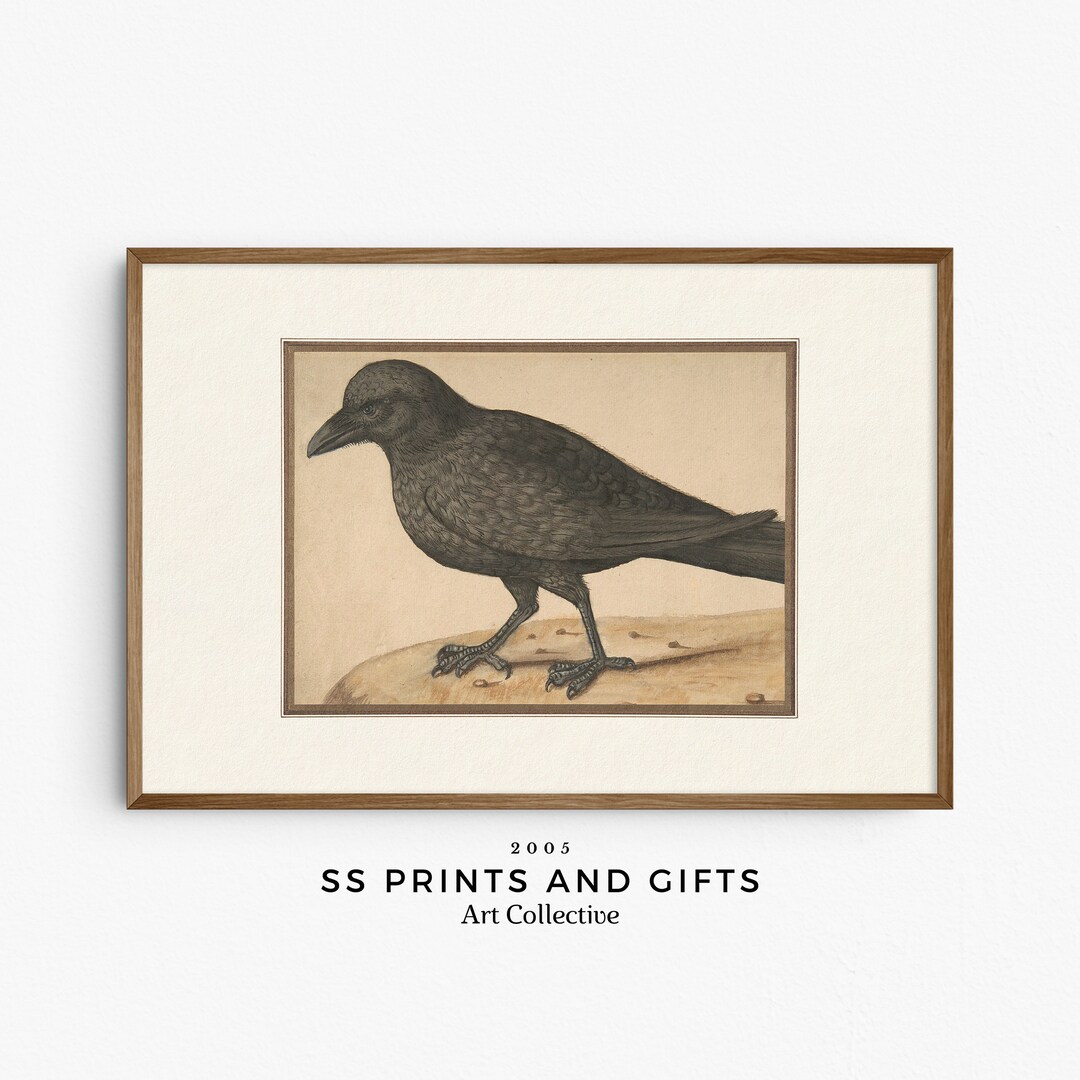 Vintage Crow Art Print Muted Autumn Wall Art Fall Crow Etsy