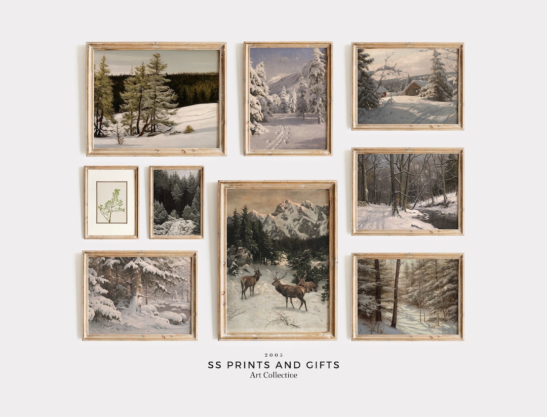 Vintage Curated Winter Gallery Wall Set of 9 Printable Christmas ...