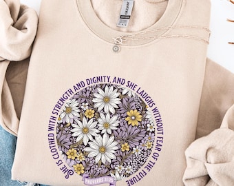Sudadera de cuello redondo con proverbios florales fieles, ropa religiosa