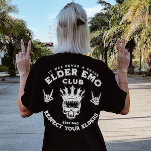 Elder Emo Club Comfort Colors Tee: Skull Graphic, Pop Punk Shirt