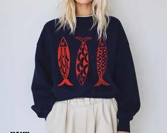 Sardiner Tattoo Sweatshirt, Vintage Fisherman Tröja
