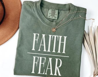 Faith Over Fear Shirt Comfort Colors® Christian Inspirational Tee Retro Faithful Top
