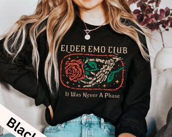 Felpa Elder Emo Club: design con rose e scheletri