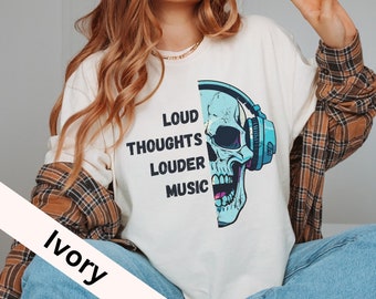 Loud Thoughts Skull Music Therapy T-Shirt, Vintage Comfort Colors Band Tee