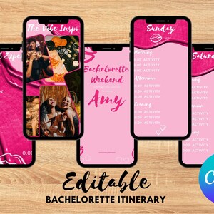Bachelorette Itinerary Template | Bachelorette Weekend Planner | Bachelorette Invite | Editable Digital Itinerary Canva | Bachelorette Party