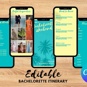 Beach Bachelorette Itinerary Template | Bachelorette Weekend Planner | Bachelorette Invite | Editable Digital Itinerary Canva | Party