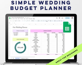 Wedding Budget Planner Template for Google Sheets, Expense Tracker for Google Sheets, Wedding Budget Spreadsheet, Simple Wedding Budgeting