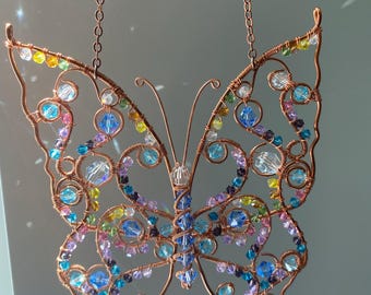 Butterfly Crystal Suncatcher Wire Wrapped in Bare Copper