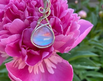 Aurora Opal Crystal Pendant 14K Gold Fill & Sterling Silver Wire Wrapped