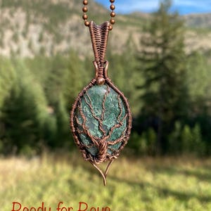 Montana Moss Agate Tree of Life Pendant: Oxidized Copper Wire Wrapped