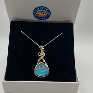 Aurora Opal Crystal Pendant 14K Gold Fill & Sterling Silver Wire Wrapped