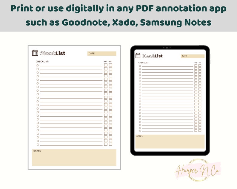 Printable Checklist Digital Checklist Brown PDF Instant Etsy