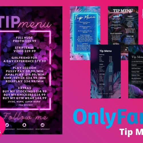 Easy to Edit Onlyfans Tip Menu Template for Fansly Adult - Etsy