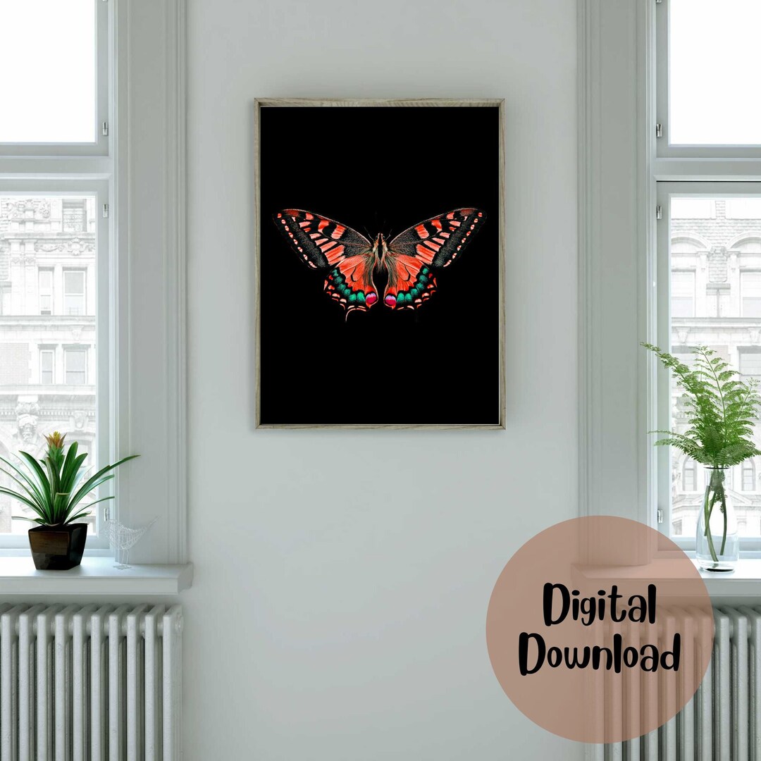 Red Butterfly Wall Art, Downloadable Wall Art, Printable Wall Art, Butterfly Picture, Home Wall