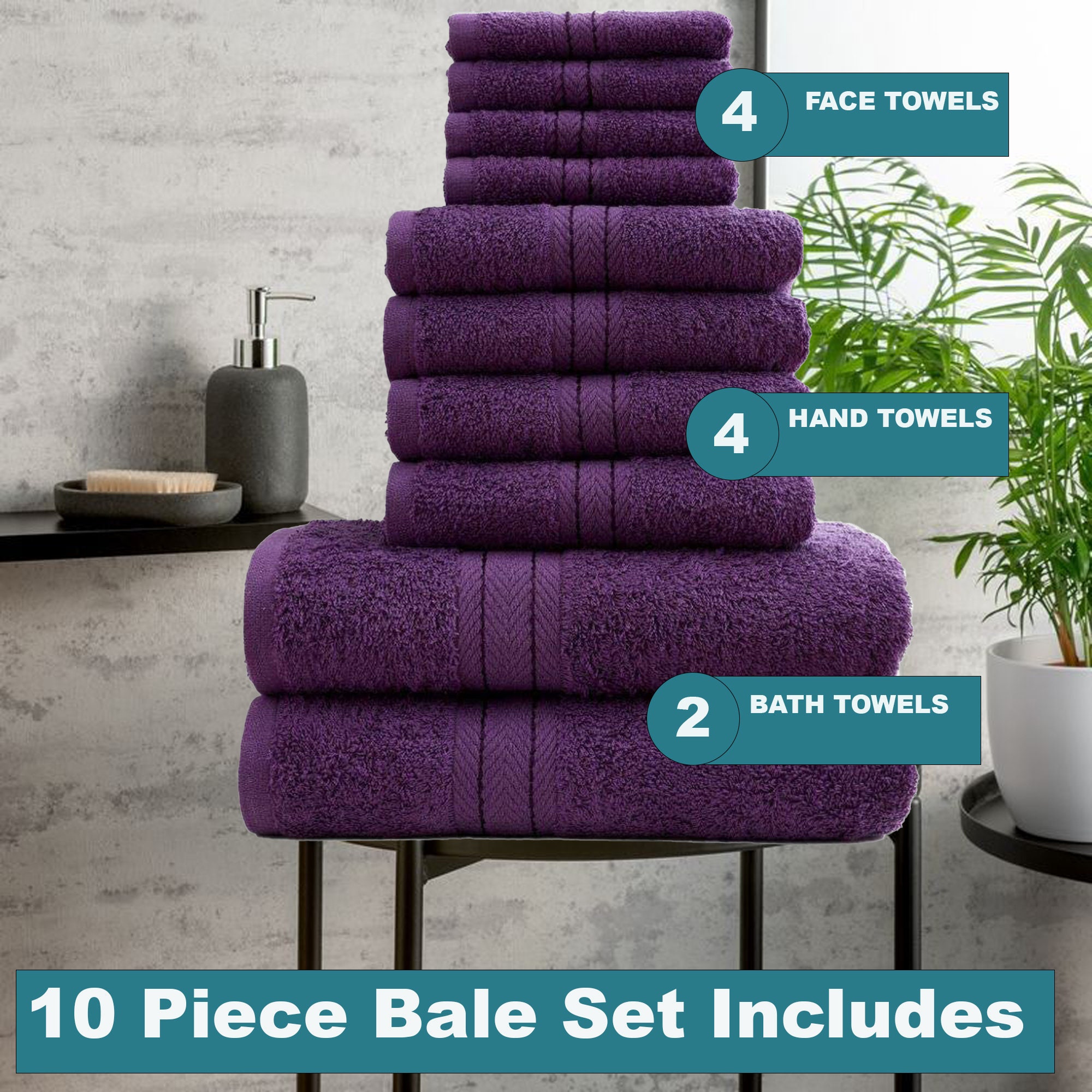 DARWEN STAR 10 Piece Towels Bale Set for Bathroom 4 X Face Cloth, 4 X