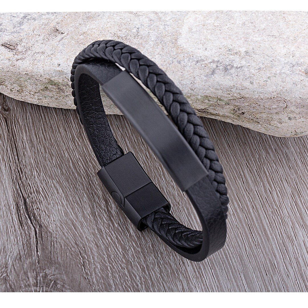 Stainless Steel Magnetic Clasp Multilayer Black Leather Bracelets for Men