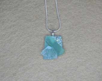 Light Blue, Green and White Sea Glass sparkle Pendant and Chain