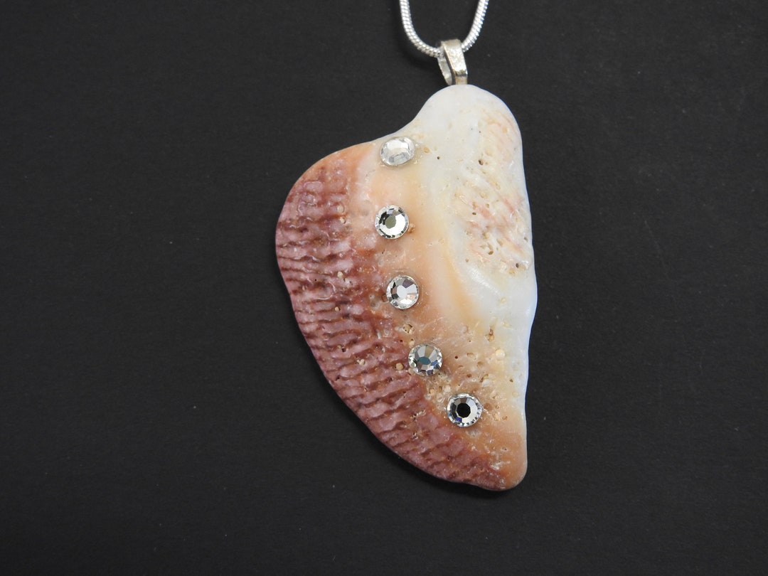 Seashell and Rhinestone Pendent Seashell Rhinestones Necklace Chain Etsy