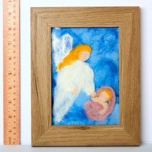 Guardian Angel, needle felted picture, Waldorf art, wall hanging, Perfect For a Child’s Room, Nursery, Playroom, Baby Gift, Baptism Gift
