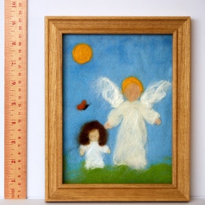 Guardian Angel, needle felted picture, Waldorf art, wall hanging, Perfect For a Child’s Room, Nursery, Playroom, Baby Gift, Baptism Gift