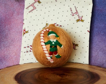 Needle felted Christmas Ball Ornament, Christmas Elf ornament gift, Christmas decor, Waldorf inspired