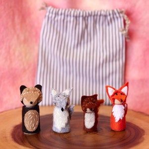 WOODLAND ANIMALS Peg Doll Set, Forest Peg Dolls Animals, Waldorf inspired