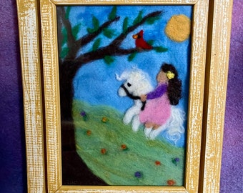 Horse and Fairy Needle felted picture, wool picture, Waldorf art, wall hanging, Perfect For a Child’s Room, Nursery, Playroom, Baby Gift